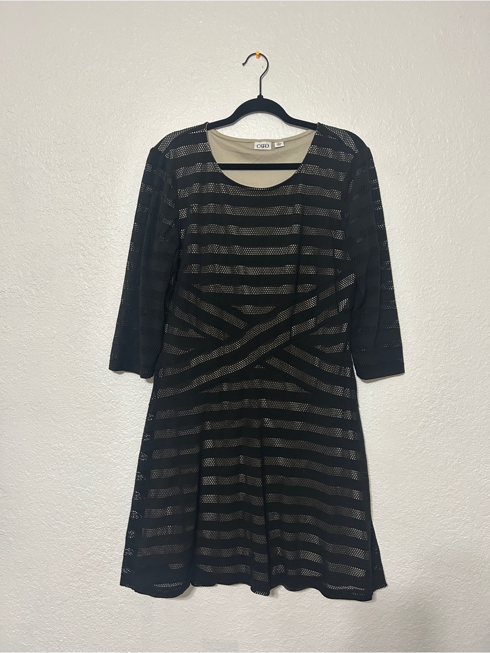 Cato Black Striped Fit & Flare Long Sleeve Dress - Picture 2 of 4